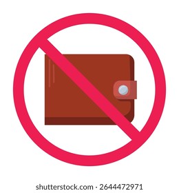 No wallet sign, forbidden wallet sign, no money symbol, no cash wallet vector, red circle with cross