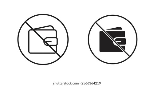 No wallet sign vector in line stroke and flat versions