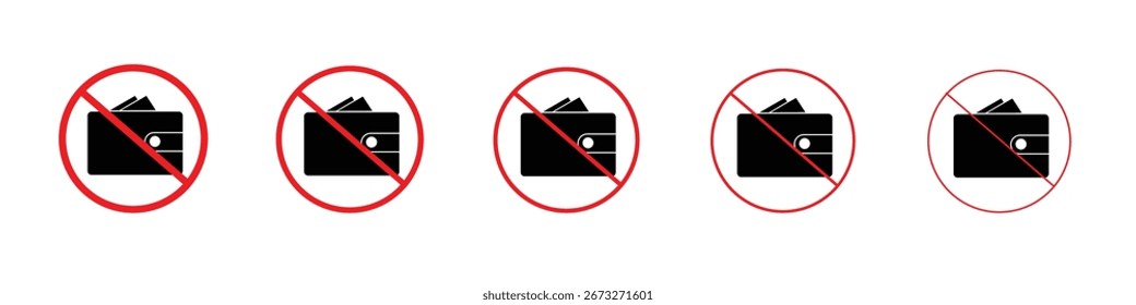 No hay signo de billetera Vector esquema conjunto ilustración signo
