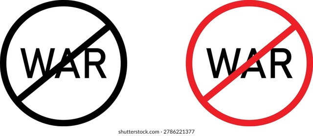 No war antiwar strike line icon set for peace protest and pacifism