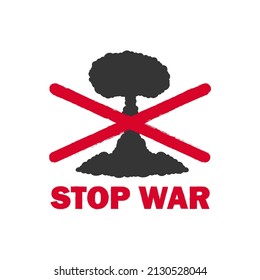 No a la guerra. Un llamado para detener la guerra. Imagen tachada de una explosión nuclear. Ilustración del vector