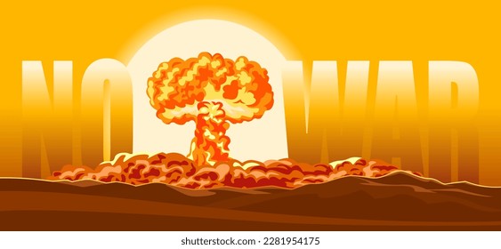 No hay concepto de guerra. Explosión de bomba nuclear. Dibujo vectorial de nubes de hongos y bombas atómicas. 