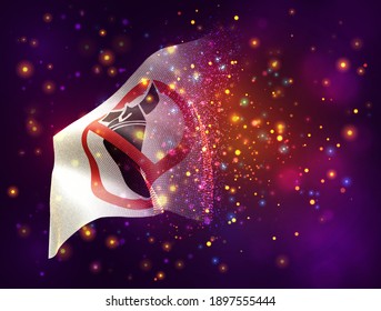 No war, flag on pink purple background with lighting and flares