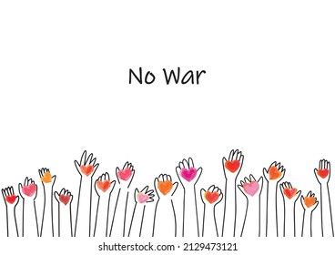 NO WAR and hands with hearts line simple illustration