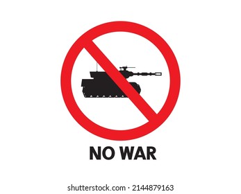 kein Logo-Vektor mit schwarz-weißem Panzerbild und Schildern, der die Kämpfe, die in der Welt stattfinden, verbietet oder stoppt, weil sie Opfer verursachen wird. geeignet für Anti-Kriegsposter 