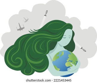 No war! 
Mother earth embraces the earth flat design