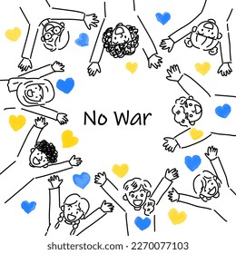 NO WAR and people with blue and yellow hearts illustration, vector