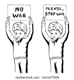 No war and please stop war posters isolated vector illustration