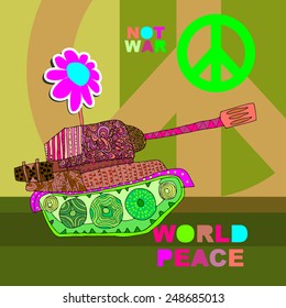 No war Postcard, poster. hippie background. world peace