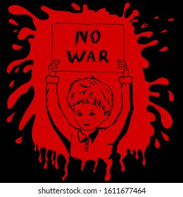 No war poster for against to war with crying little boy vector illustration 