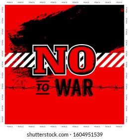 No to war poster on red background. black brush stroke and lines. Vector Eps10 Illustration