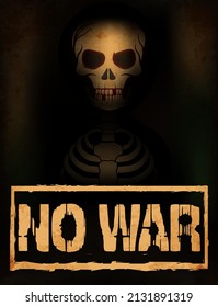 No War poster with skeleton, vector illustration