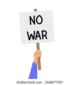No war protest. Group of people in protest. Posters and Fist and hands up. Black silhouettes of people of Protestants. Concept of revolution and conflict. Vector illustration flat design. Eps 10
