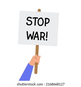 No war protest. Group of people in protest. Posters and Fist and hands up. Black silhouettes of people of Protestants. Concept of revolution and conflict. Vector illustration flat design. Eps 10