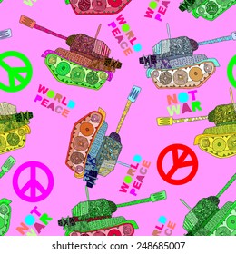 No war, seamless pattern. hippie background. world peace