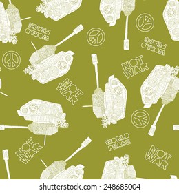 No war, seamless pattern. tank background. world peace