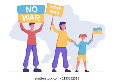 No war. Stop war in Ukraine. People at the rally, support rally.