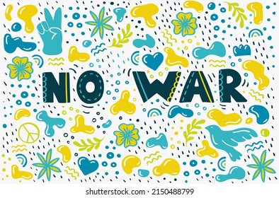No war, support for Ukraine, patriotic background, blue, yellow, freehand drawing, doodle, light.