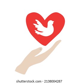 no war. Symbol of kindness and love. Peace on Earth. Vector illustration isolated on white background. Flat style