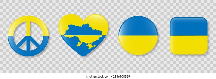No war! Symbols with the colors of the Ukrainian flag. Russia vs Ukraine. We are for peace. Pray for Ukraine. Save Ukraine. Ukrainian national symbol. I Stand with Ukraine. Vector illustration on PNG.