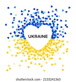 No War template. Concept of freedom and peace. Blue and yellow Ukraine flag in heart silhouette. Stop war and military aggression. Vector illustration