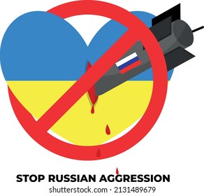 No war Ukraine. Stop russian aggression. Stop the war in Ukraine concept vector poster.  Aggression and military attack.