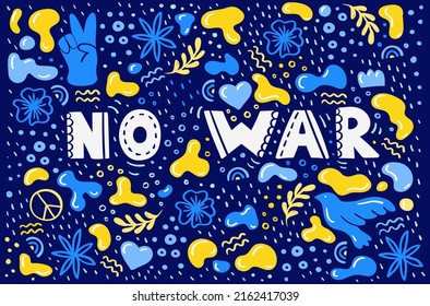 No war in Ukraine, support, illustration, folk, peace, pigeons, heart, lettering, illustration, background