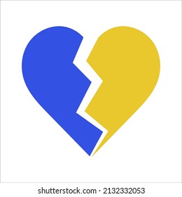 No war Ukraine vector icon. Broken heart no war lettering in blue and yellow Ukrainian national colors. Support Ukraine vector illustration hand drawn