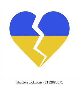 No war Ukraine vector icon. Broken heart no war lettering in blue and yellow Ukrainian national colors. Support Ukraine vector illustration hand drawn