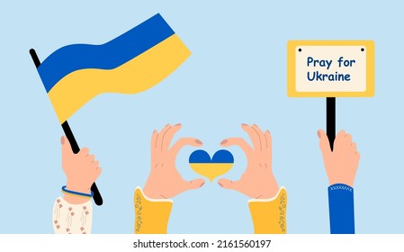 No war in Ukraine vector illustration with isolated background. The hands of the people support Ukraine. Aggression and military attack. A call for peace in Ukraine