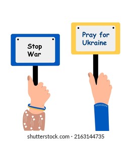 Kein Krieg in der Ukraine Vektorgrafik mit isoliertem Hintergrund. Ruf nach einem Ende des Krieges. Ukrainische Hand in einer Vysovanka. Aggression und militärische Angriffe.