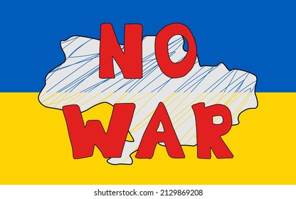 Kein Krieg in der Ukraine Vektorplakat. Konzept der ukrainischen und russischen Militärkrise, Konflikt zwischen der Ukraine und Russland. Hör auf mit dem Kriegszeichen.