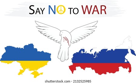Kein Krieg in der Ukraine Vektorplakat. Konzept der ukrainischen und russischen Militärkrise, Konflikt zwischen der Ukraine und Russland. Aggression und militärische Angriffe. Hör auf mit dem Kriegszeichen.