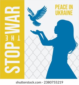 No war. Ukrainian flag. Support for Ukraine. Peace for Ukraine. Stop war. Dove Flying