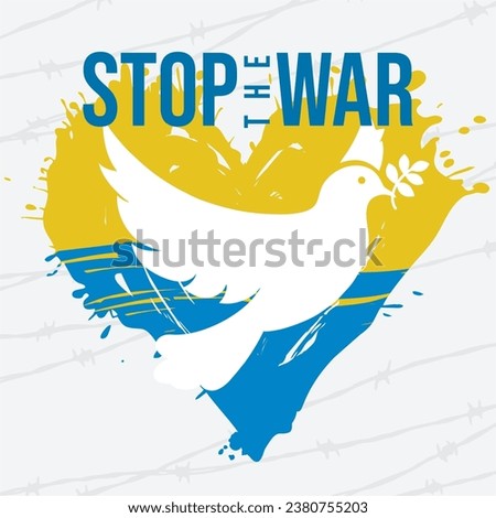 No war. Ukrainian flag. Support for Ukraine. Peace for Ukraine. Stop war. Dove Flying