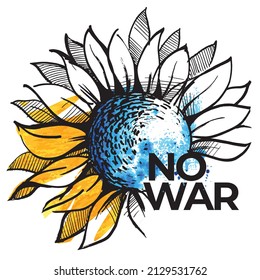 No war. Ukrainian Sunflower in blue and yellow color. Symbol of peace on earth