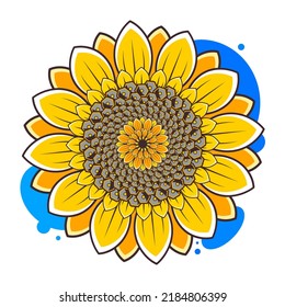 No war. Ukrainian Sunflower in blue and yellow color. Symbol of peace on earth