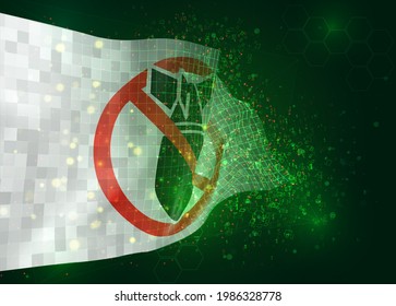 Kein Krieg, Vektorgrafik 3D-Flagge auf grünem Hintergrund mit Polygone und Datennummern