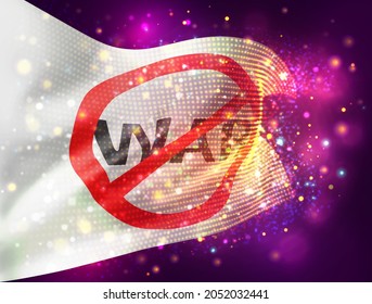 No war, vector 3d flag on pink purple background with lighting and flares