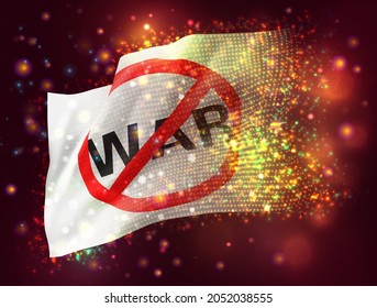 No war, vector 3d flag on pink purple background with lighting and flares