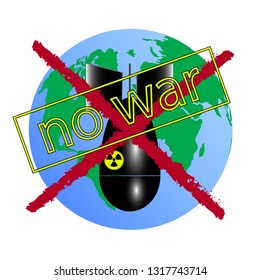 keine Kriegskrevektor-Illustration mit Erde und Bombe. 