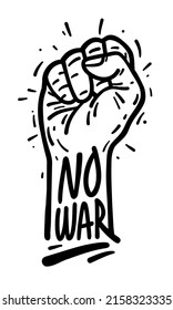 No war. Vintage hand silhouette poster with the phrase No war. Text message for protest action. Typographic banner design on light background. Vector Illustration.