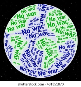 No war word cloud on the Earth background. Social concept. Vector illustration.