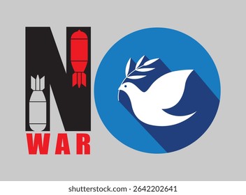 No war.Flying dove with a white twig.Vector illustration.