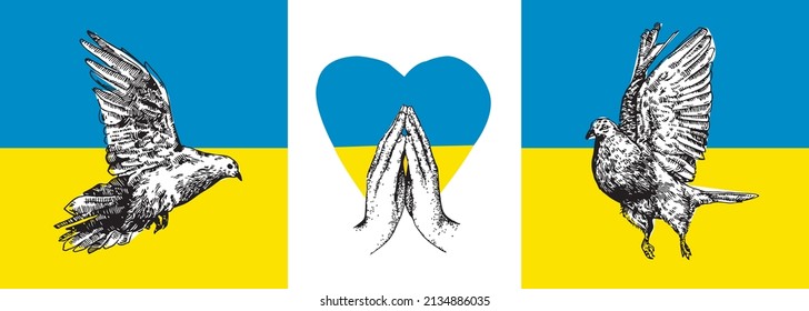No war.Pray for peace Ukraine. Vector illustration .Praying, mourning, humanity.