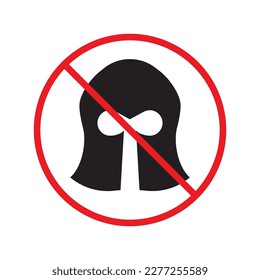 Kein Krieger-Vektorsymbol. Verbotenes Ritterhelm-Symbol. Kein Helm, Vektorflache Zeichendesign. Warnung, Vorsicht, Aufmerksamkeit, Einschränkung Etikett verboten Aufmerksamkeit Symbol Piktogramm. Kein Maskenzeichen