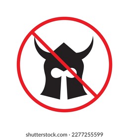 No warrior vector icon. Forbidden knight helmet icon. No helmet vector flat sign design. Warning, caution, attention, restriction label ban attention symbol pictogram. No mask sign