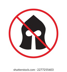No warrior vector icon. Forbidden knight helmet icon. No helmet vector flat sign design. Warning, caution, attention, restriction label ban attention symbol pictogram. No mask sign