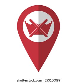 no washing by machine or hands - vector icon; red map  pointer