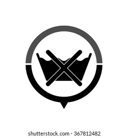 no washing by machine or hands - black vector icon; map pointer;  message bubble